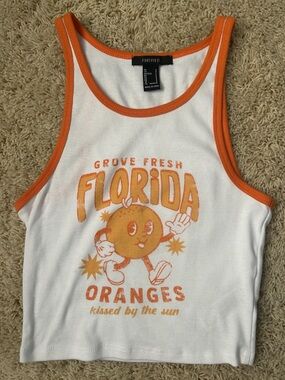 Forever 21 White & Orange Florida Oranges Graphic Tank Size S